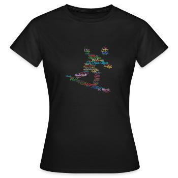 Skigebiete, Wortwolke, Snowboard - Frauen T-Shirt - Schwarz - Vorne - AI Model Female 172 dark (172cm)