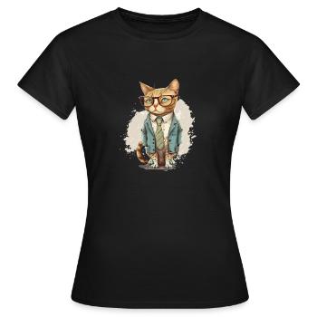 Chat avec lunettes - T-shirt Femme - noir - Devant - AI Model Female 172 dark (172cm)