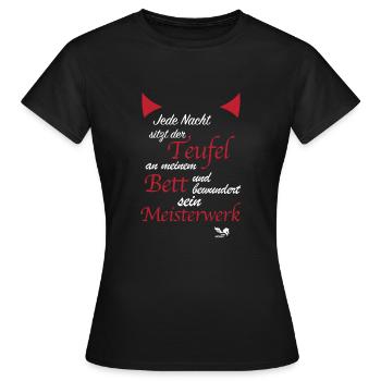 Teufel, Bett, Teufelchen,Teufelskerl, Halloween - Frauen T-Shirt - Schwarz - Vorne - AI Model Female 172 dark (172cm)