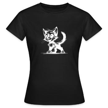 Sympathique Chats Souriants Maison Tigre Dessin - T-shirt Femme - noir - Devant - AI Model Female 172 dark (172cm)