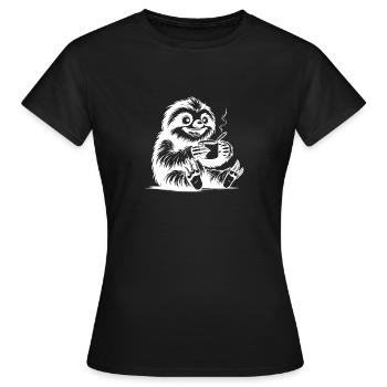 paresseux rieur avec dessin au crayon de café - T-shirt Femme - noir - Devant - AI Model Female 172 dark (172cm)