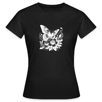 Fleurs sauvages et papillon élégant en harmonie - T-shirt Femme - noir - Devant - AI Model Female 172 dark (172cm)