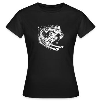 Schneewirbel und Skifahrer mit Power Abfahrt - Frauen T-Shirt - Schwarz - Vorne - AI Model Female 172 dark (172cm)