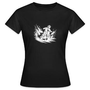 Enduro Maschine mit Staubwolken auf der Strecke - Frauen T-Shirt - Schwarz - Vorne - AI Model Female 172 dark (172cm)