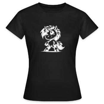 Knuffiges Einhorn sucht magische Abenteuerwelt - Frauen T-Shirt - Schwarz - Vorne - AI Model Female 172 dark (172cm)