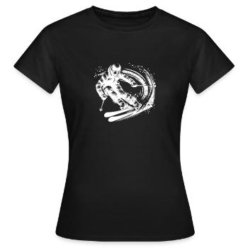 Skier at full speed on powder snow slope - Women's T-Shirt - black - Front - AI Model Female 172 dark (172cm)