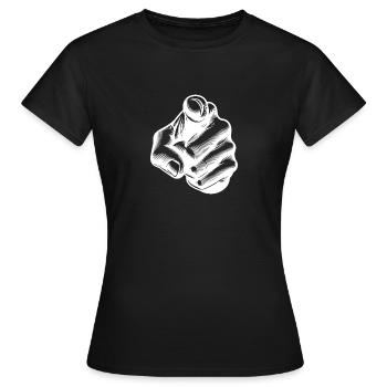 Hand with index finger finger pointing hand gesture - Women's T-Shirt - black - Front - AI Model Female 172 dark (172cm)