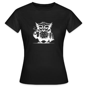 Lustige müde Comic Eule mit Kaffee Defizit - Frauen T-Shirt - Schwarz - Vorne - AI Model Female 172 dark (172cm)