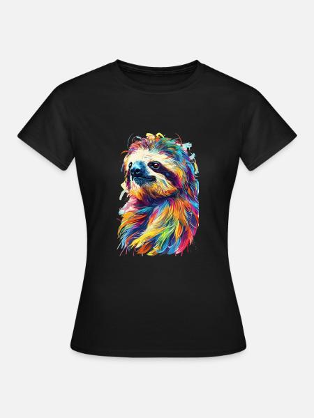 Bunte Faultier Kunst Regenbogen Tier für einen - Frauen T-Shirt - Schwarz