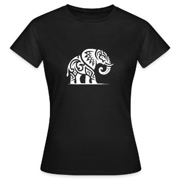 Elegant tattoo elephant with big tusks - Women's T-Shirt - black - Front - AI Model Female 172 dark (172cm)