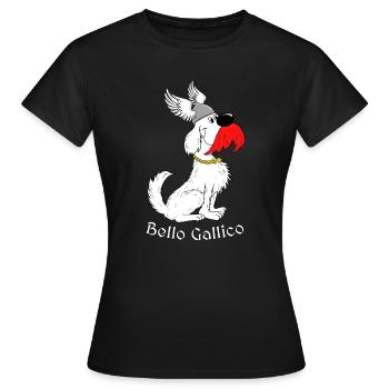 « Bello Gallico - le chien gaulois » police blanche - T-shirt Femme - noir - Devant - AI Model Female 172 dark (172cm)