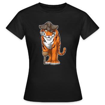 Tiger Pirat Holzbein Augenklappe - Frauen T-Shirt - Schwarz - Vorne - AI Model Female 172 dark (172cm)