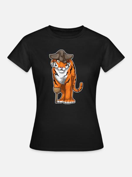 Tiger Pirat Holzbein Augenklappe - Frauen T-Shirt - Schwarz
