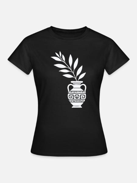 Antike Vase mit Blattzweigen - Frauen T-Shirt - Schwarz
