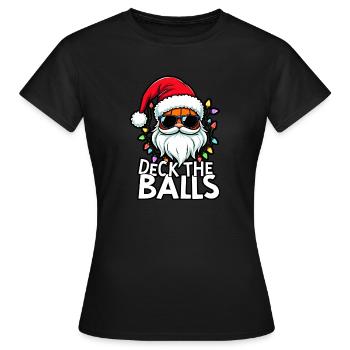 Basketball Im Weihnachtsmannkostüm "Deck The Balls - Frauen T-Shirt - Schwarz - Vorne - AI Model Female 172 dark (172cm)