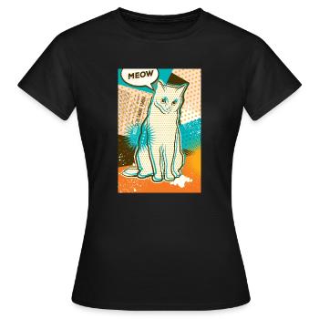 Chat MEOW, pop art, collage - T-shirt Femme - noir - Devant - AI Model Female 172 dark (172cm)