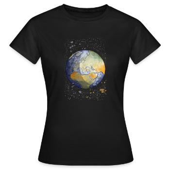 Watercolor illustration globe - Women's T-Shirt - black - Front - AI Model Female 172 dark (172cm)