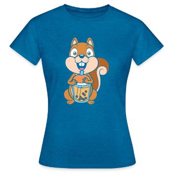 Bubble Milk Tea Squirrel Drinking Boba Tea - Women's T-Shirt - antique blue sapphire heather - Front - AI Model Female 172 dark (172cm)