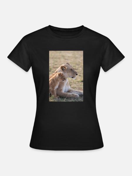 Löwin mit Baby - Frauen T-Shirt - Schwarz