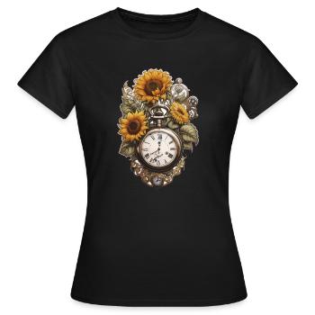 Uhr mit Sonnenblumen - Frauen T-Shirt - Schwarz - Vorne - AI Model Female 172 dark (172cm)