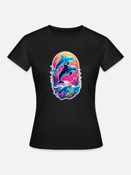 Delfin und Ozean - Frauen T-Shirt - Schwarz