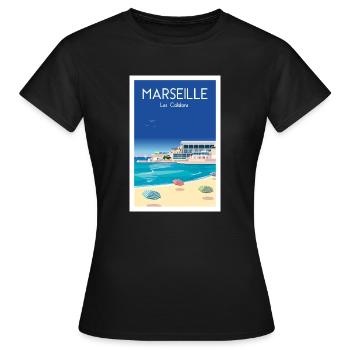 MARSEILLE LES CATALANS - T-shirt Femme - noir - Devant - AI Model Female 172 dark (172cm)
