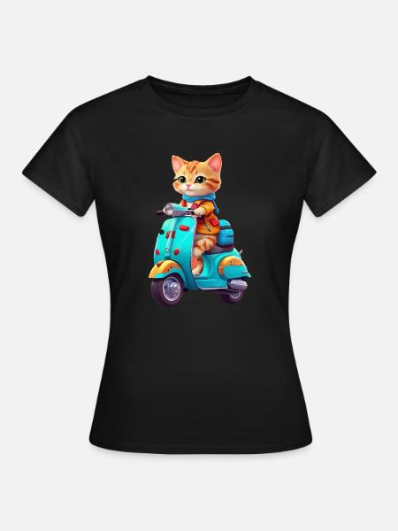 Katze fährt Roller - Frauen T-Shirt - Schwarz