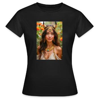 Hathor, goldener Kopfschmuck mit Sonnenscheibe - Frauen T-Shirt - Schwarz - Vorne - AI Model Female 172 dark (172cm)