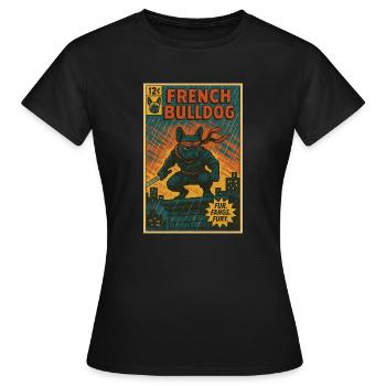 Ninja French Bulldog Comic Book Cover - Women's T-Shirt - black - Front - AI Model Female 172 dark (172cm)