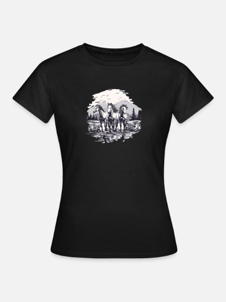 Chevaux Montagne Équitation Nature Chevaux sauvages - T-shirt Femme - noir