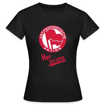Antifaschistische Aktion - Her zu uns! Antifa Logo - Frauen T-Shirt - Schwarz - Vorne - AI Model Female 172 dark (172cm)
