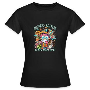 Lustiger Spruch - Zucker + Koffein, das bin ich - Frauen T-Shirt - Schwarz - Vorne - AI Model Female 172 dark (172cm)