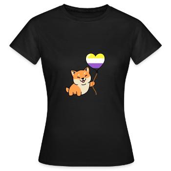 Shiba Inu Nonbinary Pride Balloon Nonbinary Pride - Women's T-Shirt - black - Front - AI Model Female 172 dark (172cm)