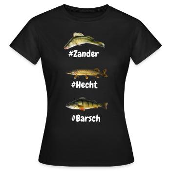 pike perch favorite fish fishing anglers - Women's T-Shirt - black - Front - AI Model Female 172 dark (172cm)
