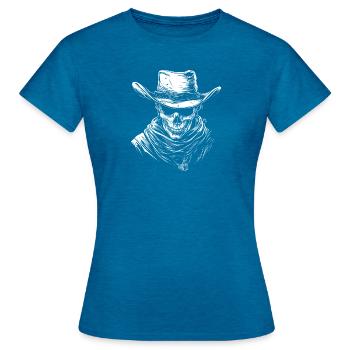 Cowboy Motard Moto Crâne Cowboy - T-shirt Femme - bleu saphir antique chiné - Devant - AI Model Female 172 dark (172cm)