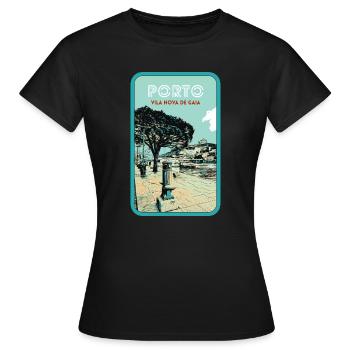 Vila Nova de Gaia: Vue sur Porto - T-shirt Femme - noir - Devant - AI Model Female 172 dark (172cm)