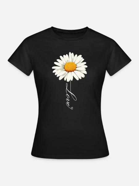 Gänseblümchenblume mit Liebe Skript - Frauen T-Shirt - Schwarz