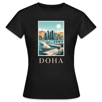 Affiche de voyage au Qatar sur le paysage urbain de Doha - T-shirt Femme - noir - Devant - AI Model Female 172 dark (172cm)