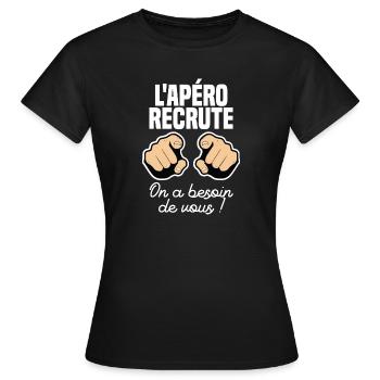 L'apéro recrute engagez-vous - T-shirt Femme - noir - Devant - AI Model Female 172 dark (172cm)