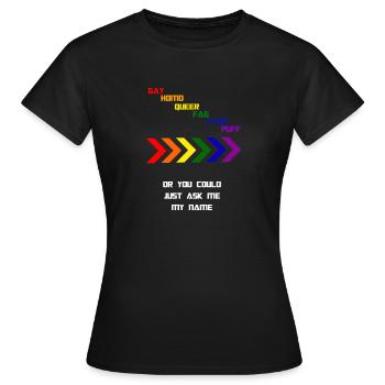 Fragen Sie mir meinen Namen - Frauen T-Shirt - Schwarz - Vorne - AI Model Female 172 dark (172cm)