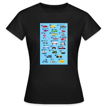 ABC Alphabet Poster - Verkehrsmittel - Fahrzeuge - Frauen T-Shirt - Schwarz - Vorne - AI Model Female 172 dark (172cm)