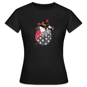 Geisha tatouée qui fume - T-shirt Femme - noir - Devant - AI Model Female 172 dark (172cm)