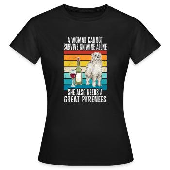 Great Pyrenees Dog Wine Pyrenees Women - Women's T-Shirt - black - Front - AI Model Female 172 dark (172cm)