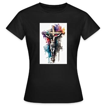 Jesus on the cross - watercolor - T-shirt Femme - noir - Devant - AI Model Female 172 dark (172cm)