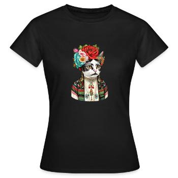 Blumige Katze - Frauen T-Shirt - Schwarz - Vorne - AI Model Female 172 dark (172cm)