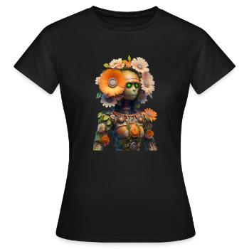 Flower Power Robot - T-shirt Femme - noir - Devant - AI Model Female 172 dark (172cm)