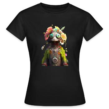 Flower Power Robot - T-shirt Femme - noir - Devant - AI Model Female 172 dark (172cm)