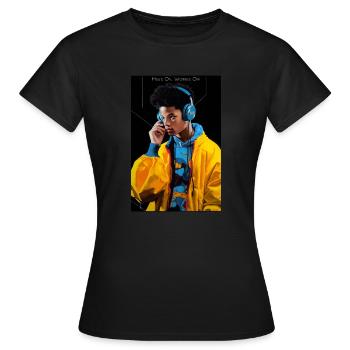 MusicOn WorriesOff - T-shirt Femme - noir - Devant - AI Model Female 172 dark (172cm)