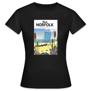 Norfolk Seaside Travel Poster - Frauen T-Shirt - Schwarz - Vorne - AI Model Female 172 dark (172cm)