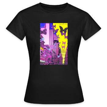 sidback unltd. - Metropole der Schmetterlinge - Frauen T-Shirt - Schwarz - Vorne - AI Model Female 172 dark (172cm)